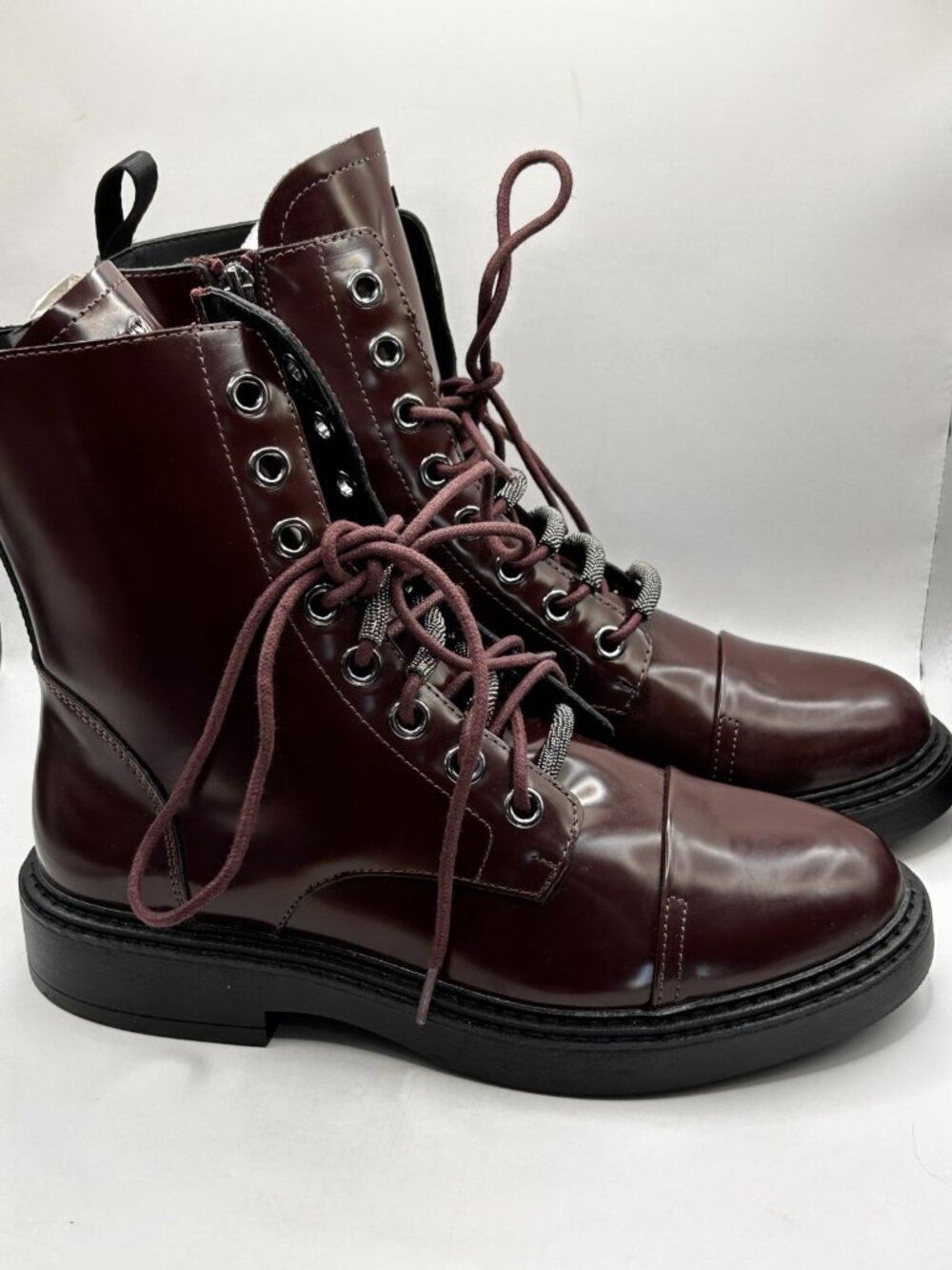 DKNY Malaya K3307120 Boots Women's US 9.5 Burgundy Leather Cap Toe Combat RG033